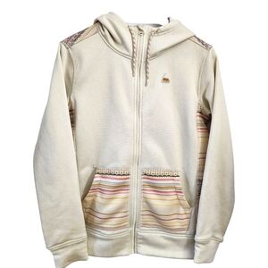 BURTON Women's Oak cream fleece hoodie Aztec stripe trim Full-Zip Hoodie size M